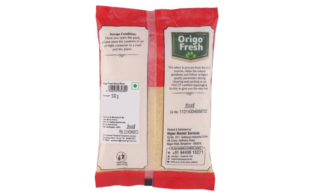 Origo Fresh Bansi Rava    Pack  500 grams